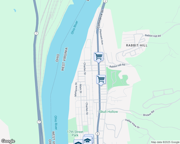 map of restaurants, bars, coffee shops, grocery stores, and more near 62-76 26th Street in Wellsburg