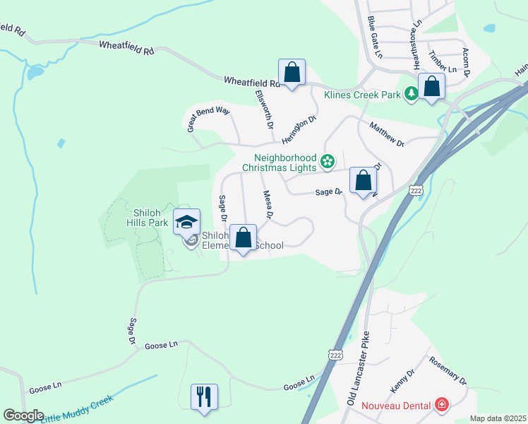 map of restaurants, bars, coffee shops, grocery stores, and more near 100 Mesa Drive in Sinking Spring