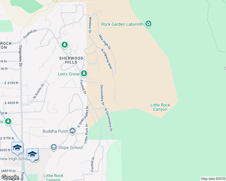 map of restaurants, bars, coffee shops, grocery stores, and more near 4093 North Imperial Way in Provo