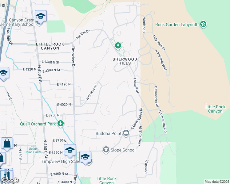 map of restaurants, bars, coffee shops, grocery stores, and more near 1004 Dover Drive in Provo