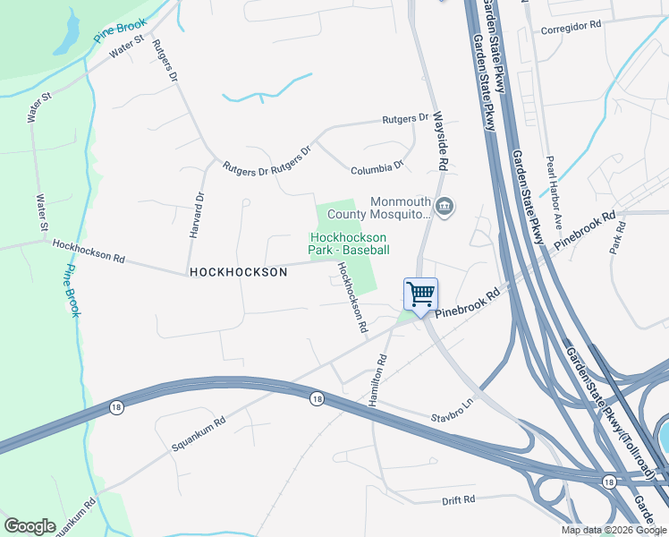 map of restaurants, bars, coffee shops, grocery stores, and more near 288 Hockhockson Road in Tinton Falls