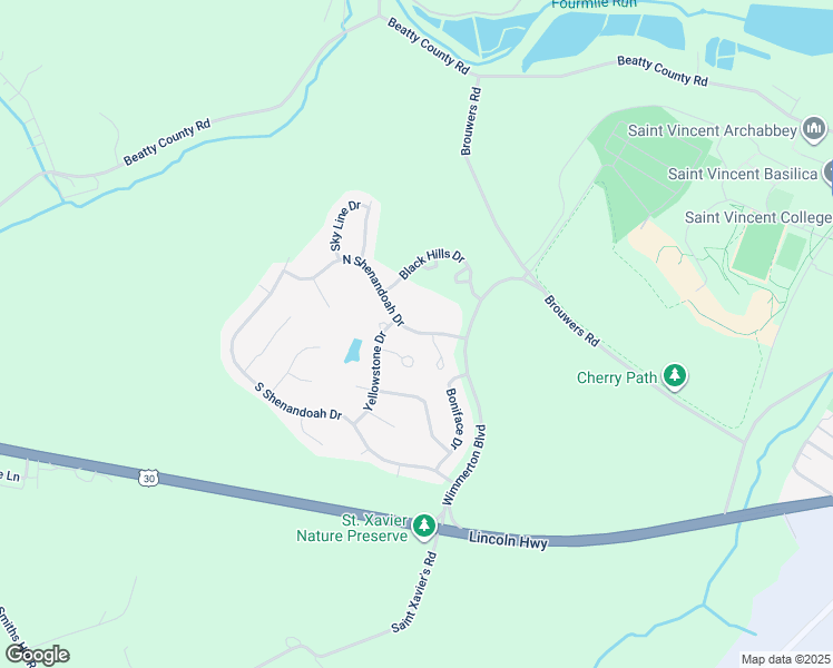 map of restaurants, bars, coffee shops, grocery stores, and more near 206 North Shenandoah Drive in Latrobe