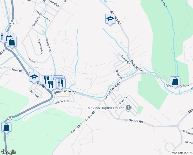 map of restaurants, bars, coffee shops, grocery stores, and more near 5014 Summit Drive in Pleasant Hills