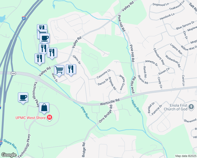 map of restaurants, bars, coffee shops, grocery stores, and more near 4093 Caissons Court in Enola