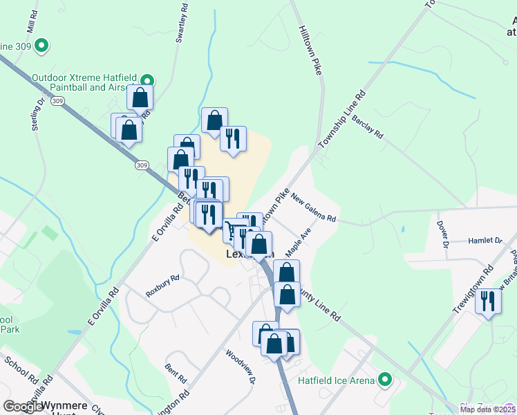 map of restaurants, bars, coffee shops, grocery stores, and more near 28 Hilltown Pike in Line Lexington