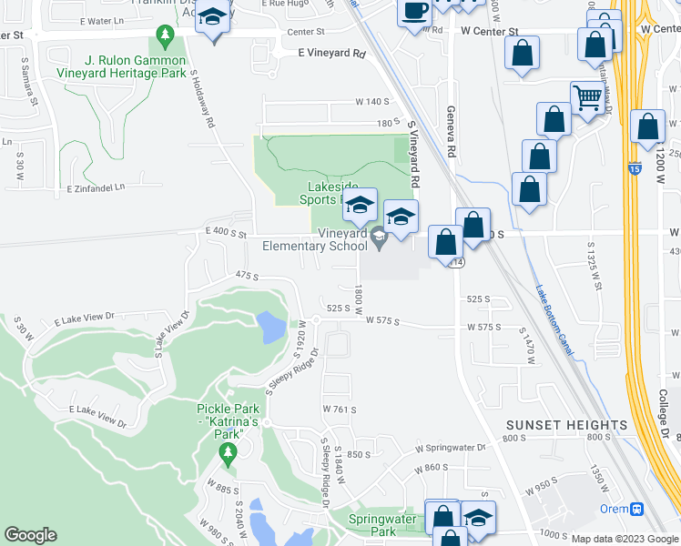 map of restaurants, bars, coffee shops, grocery stores, and more near 560 East Parker Place in Vineyard