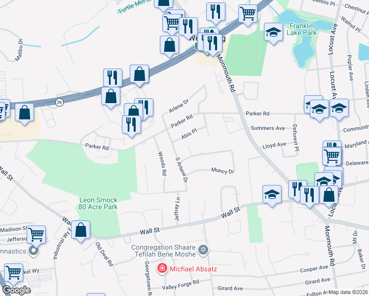 map of restaurants, bars, coffee shops, grocery stores, and more near 5 James Court in West Long Branch