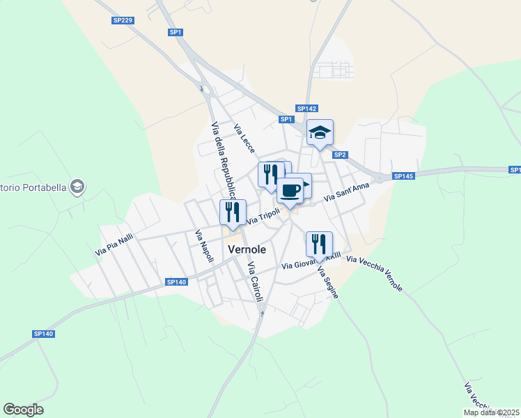 map of restaurants, bars, coffee shops, grocery stores, and more near 45 Via S.Nicola in Vernole