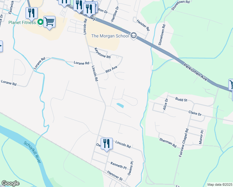 map of restaurants, bars, coffee shops, grocery stores, and more near 533 Pintail Lane in Birdsboro