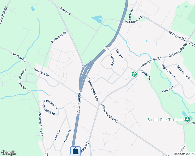 map of restaurants, bars, coffee shops, grocery stores, and more near 1463 Laura Lane in Pottstown