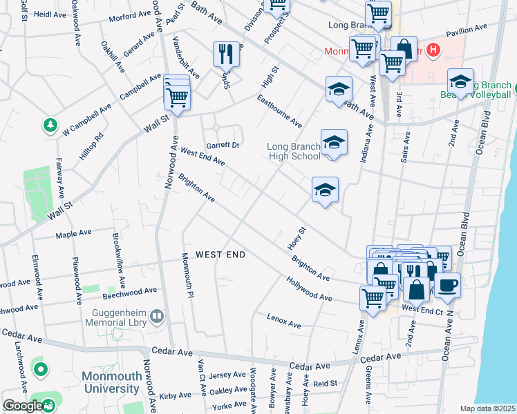map of restaurants, bars, coffee shops, grocery stores, and more near 517 Westwood Avenue in Long Branch
