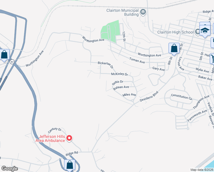 map of restaurants, bars, coffee shops, grocery stores, and more near 7001 McKinley Court in Clairton