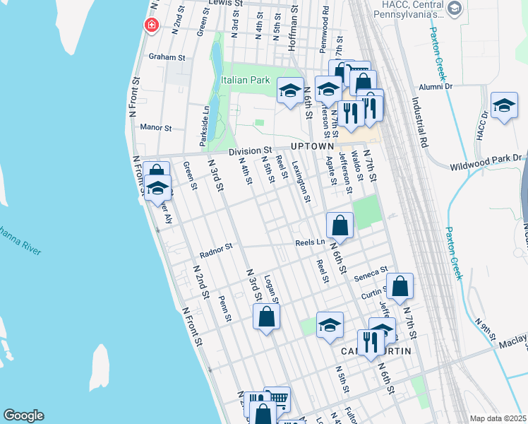 map of restaurants, bars, coffee shops, grocery stores, and more near 2635 North 4th Street in Harrisburg