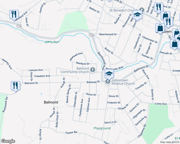 map of restaurants, bars, coffee shops, grocery stores, and more near 111 Coldren St in Johnstown