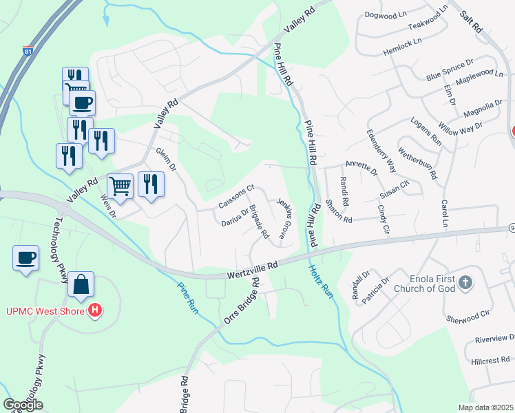 map of restaurants, bars, coffee shops, grocery stores, and more near 2231 Brigade Rd in Enola