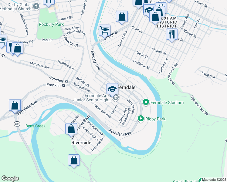 map of restaurants, bars, coffee shops, grocery stores, and more near 546 Vickroy Avenue in Johnstown