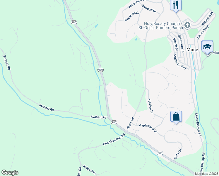 map of restaurants, bars, coffee shops, grocery stores, and more near 1632 Nine Eighty Road in Canonsburg