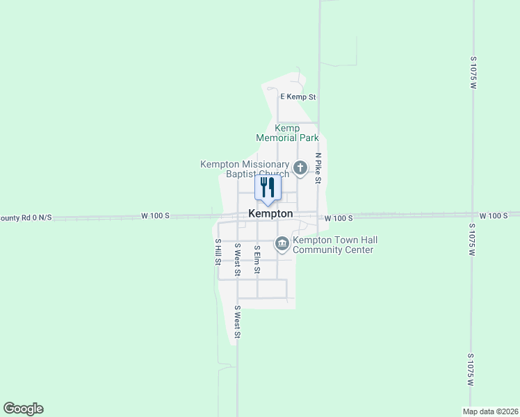 map of restaurants, bars, coffee shops, grocery stores, and more near 123 West Railroad Street in Kempton