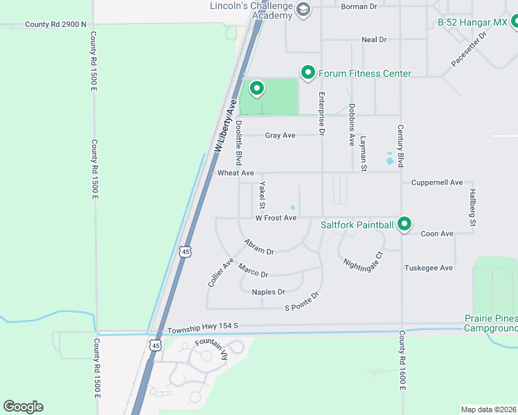 map of restaurants, bars, coffee shops, grocery stores, and more near 1318 Yakel Street in Rantoul