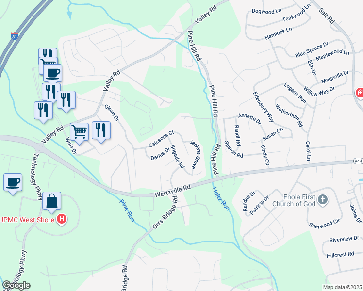 map of restaurants, bars, coffee shops, grocery stores, and more near 4037 Caissons Court in Enola