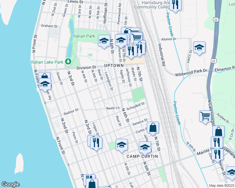 map of restaurants, bars, coffee shops, grocery stores, and more near 2600 North 6th Street in Harrisburg