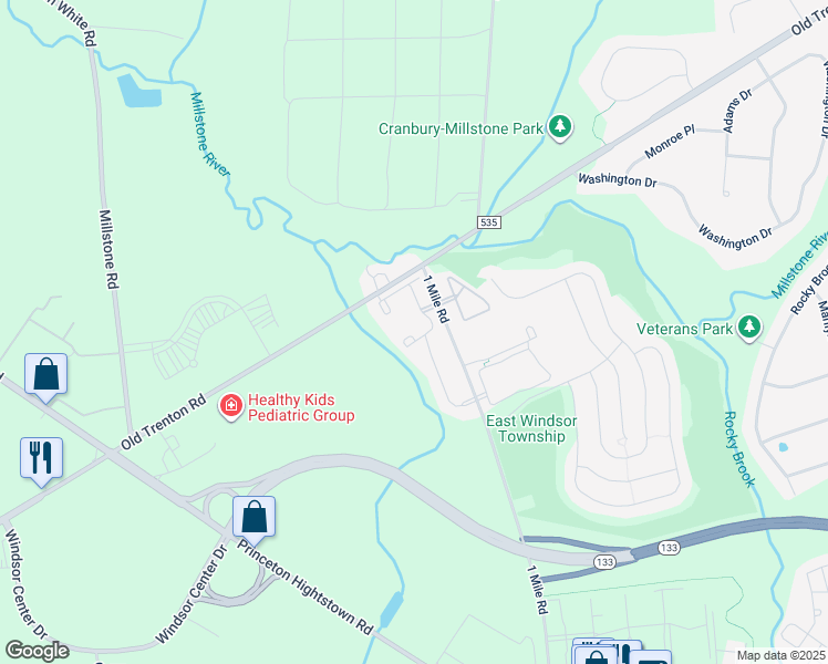 map of restaurants, bars, coffee shops, grocery stores, and more near 1832 Old Stone Mill Drive in East Windsor