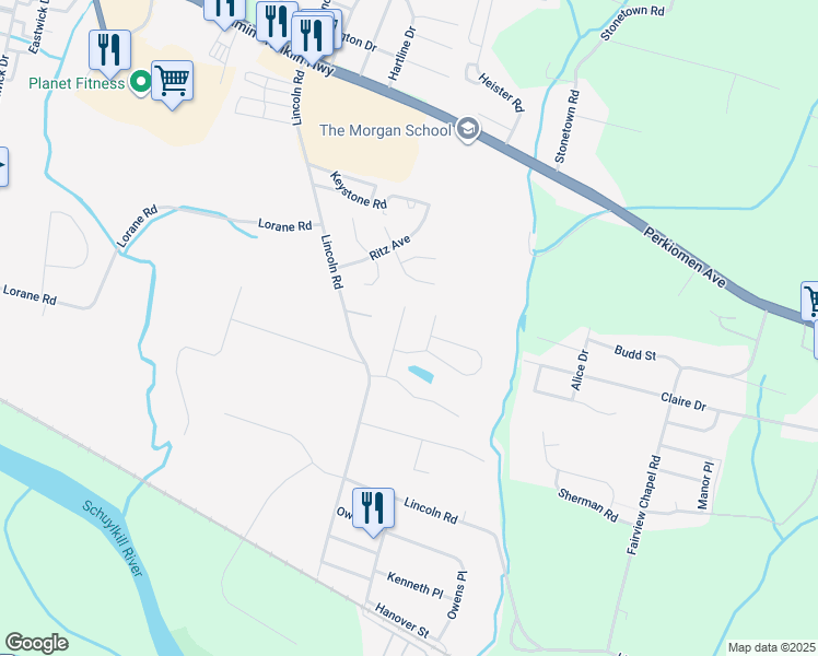 map of restaurants, bars, coffee shops, grocery stores, and more near 529 Pintail Lane in Birdsboro