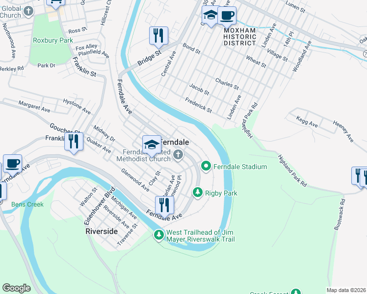 map of restaurants, bars, coffee shops, grocery stores, and more near 639 Ferndale Avenue in Johnstown
