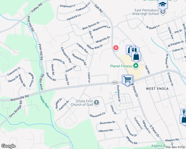 map of restaurants, bars, coffee shops, grocery stores, and more near 32 Sharon Road in Enola