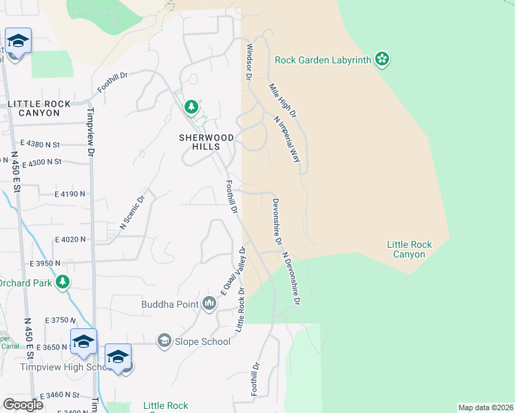 map of restaurants, bars, coffee shops, grocery stores, and more near 4097 North Devonshire Circle in Provo