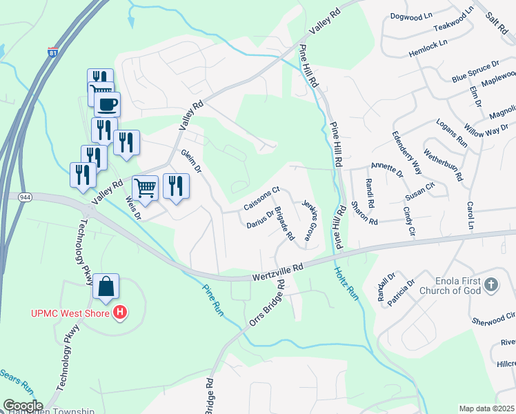 map of restaurants, bars, coffee shops, grocery stores, and more near 4079 Caissons Court in Enola