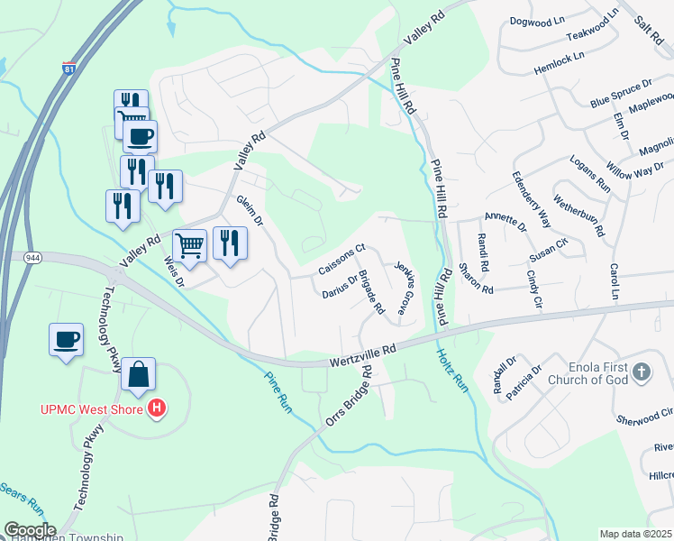 map of restaurants, bars, coffee shops, grocery stores, and more near 4079 Caissons Court in Enola