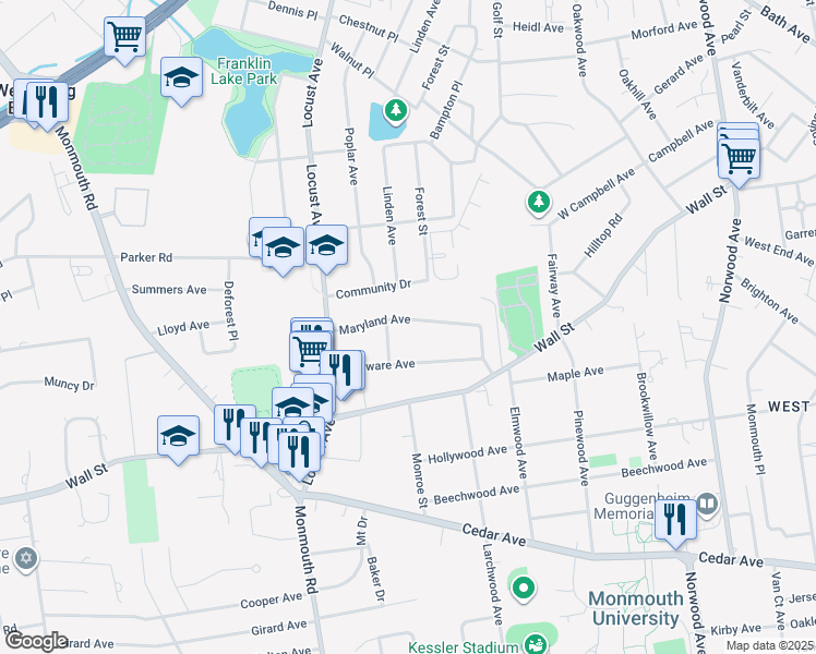 map of restaurants, bars, coffee shops, grocery stores, and more near 34 Maryland Avenue in West Long Branch