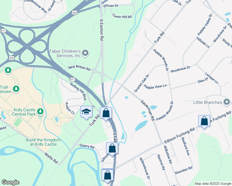 map of restaurants, bars, coffee shops, grocery stores, and more near 2063 Turk Road in Doylestown