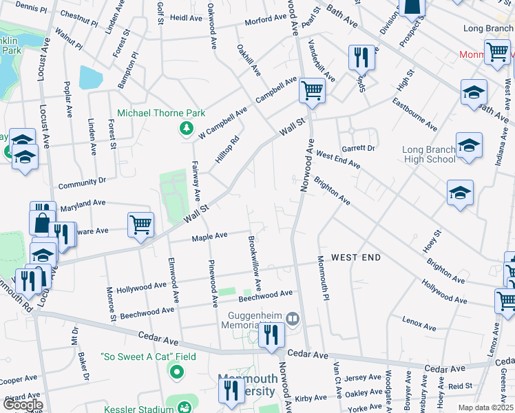map of restaurants, bars, coffee shops, grocery stores, and more near 26 Brookwillow Avenue in West Long Branch