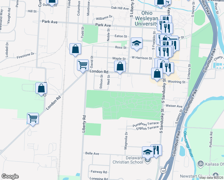 map of restaurants, bars, coffee shops, grocery stores, and more near 65 Neil Street in Delaware