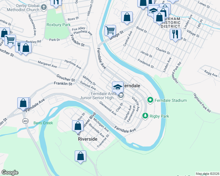 map of restaurants, bars, coffee shops, grocery stores, and more near 513 Harlan Avenue in Johnstown