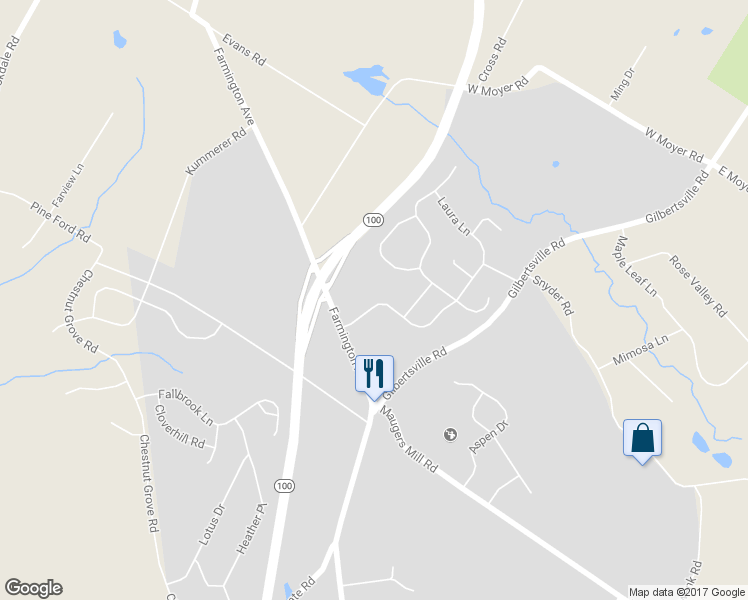 map of restaurants, bars, coffee shops, grocery stores, and more near 1483 Laura Lane in Pottstown