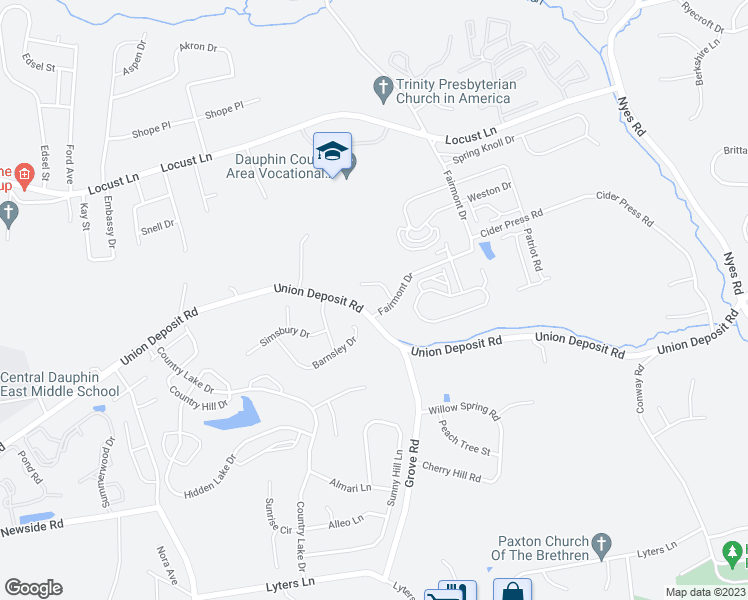 map of restaurants, bars, coffee shops, grocery stores, and more near 5809 Hillsborough Court in Harrisburg