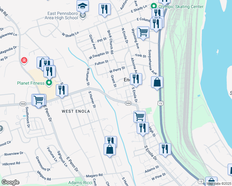 map of restaurants, bars, coffee shops, grocery stores, and more near 541 West Cumberland Road in Enola