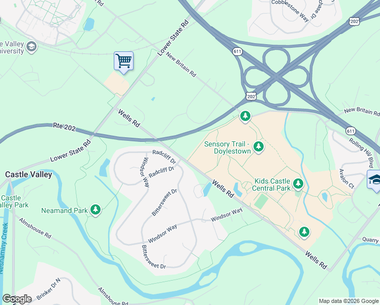 map of restaurants, bars, coffee shops, grocery stores, and more near 137 Wells Road in Doylestown
