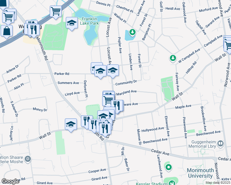 map of restaurants, bars, coffee shops, grocery stores, and more near 146 Locust Avenue in West Long Branch