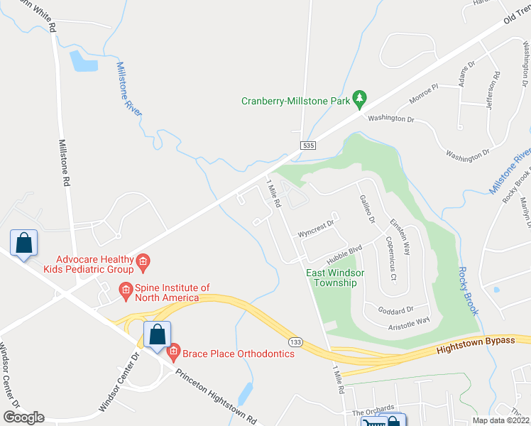 map of restaurants, bars, coffee shops, grocery stores, and more near 1812 Old Stone Mill Drive in East Windsor