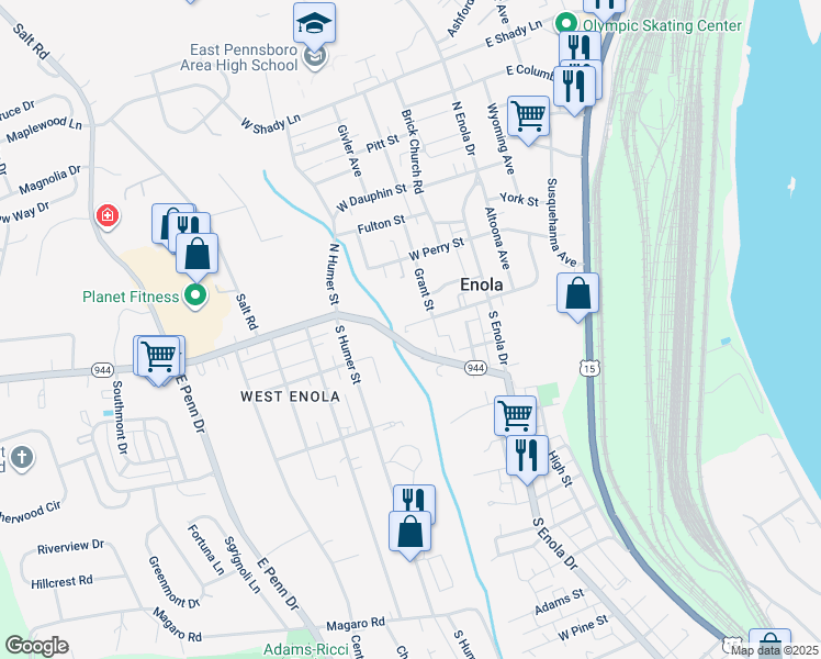 map of restaurants, bars, coffee shops, grocery stores, and more near 541 West Cumberland Road in Enola