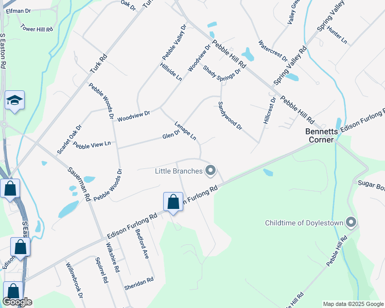 map of restaurants, bars, coffee shops, grocery stores, and more near 120 Woodcrest Lane in Doylestown