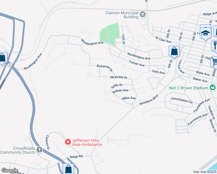 map of restaurants, bars, coffee shops, grocery stores, and more near 5506 Soltis Drive in Clairton