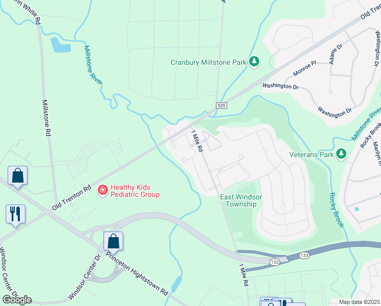 map of restaurants, bars, coffee shops, grocery stores, and more near 1824 Old Stone Mill Drive in East Windsor