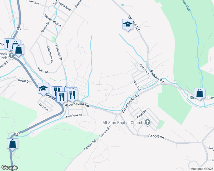 map of restaurants, bars, coffee shops, grocery stores, and more near 5014 Summit Drive in Pleasant Hills