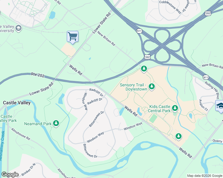 map of restaurants, bars, coffee shops, grocery stores, and more near 137 Wells Road in Doylestown