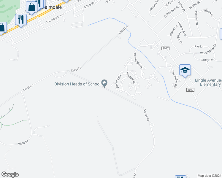 map of restaurants, bars, coffee shops, grocery stores, and more near 2158 Wexford Road in Palmyra